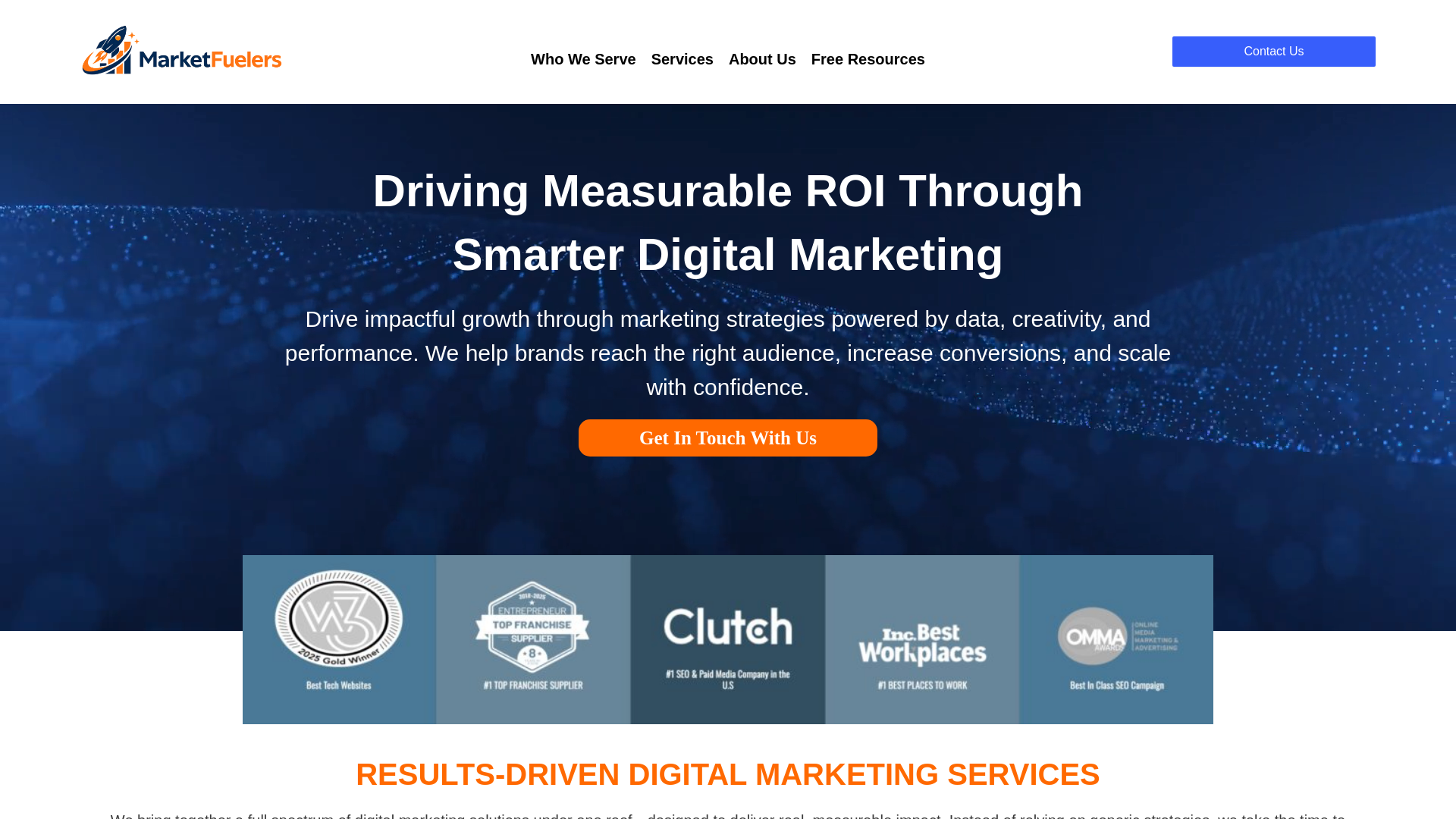 website screenshot of https://marketfuelers.com