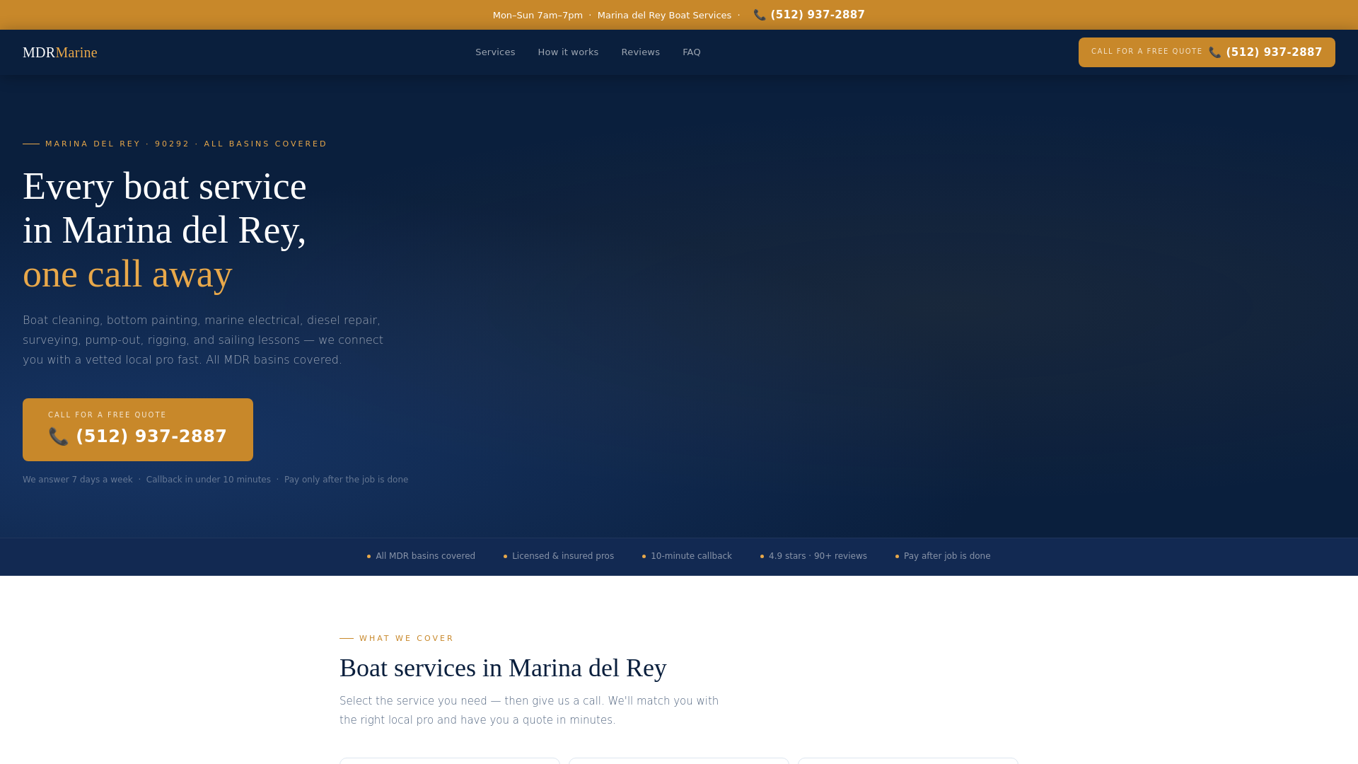 website screenshot of https://marinadelreyboatservices.com/