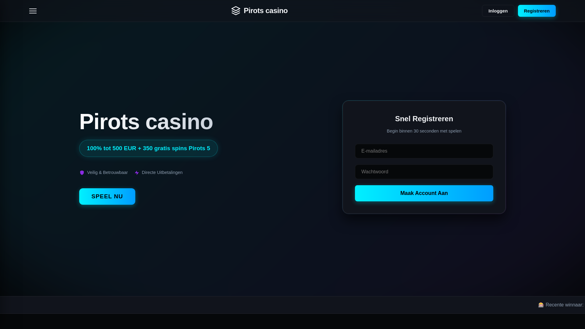website screenshot of https://pirotscasino.nl