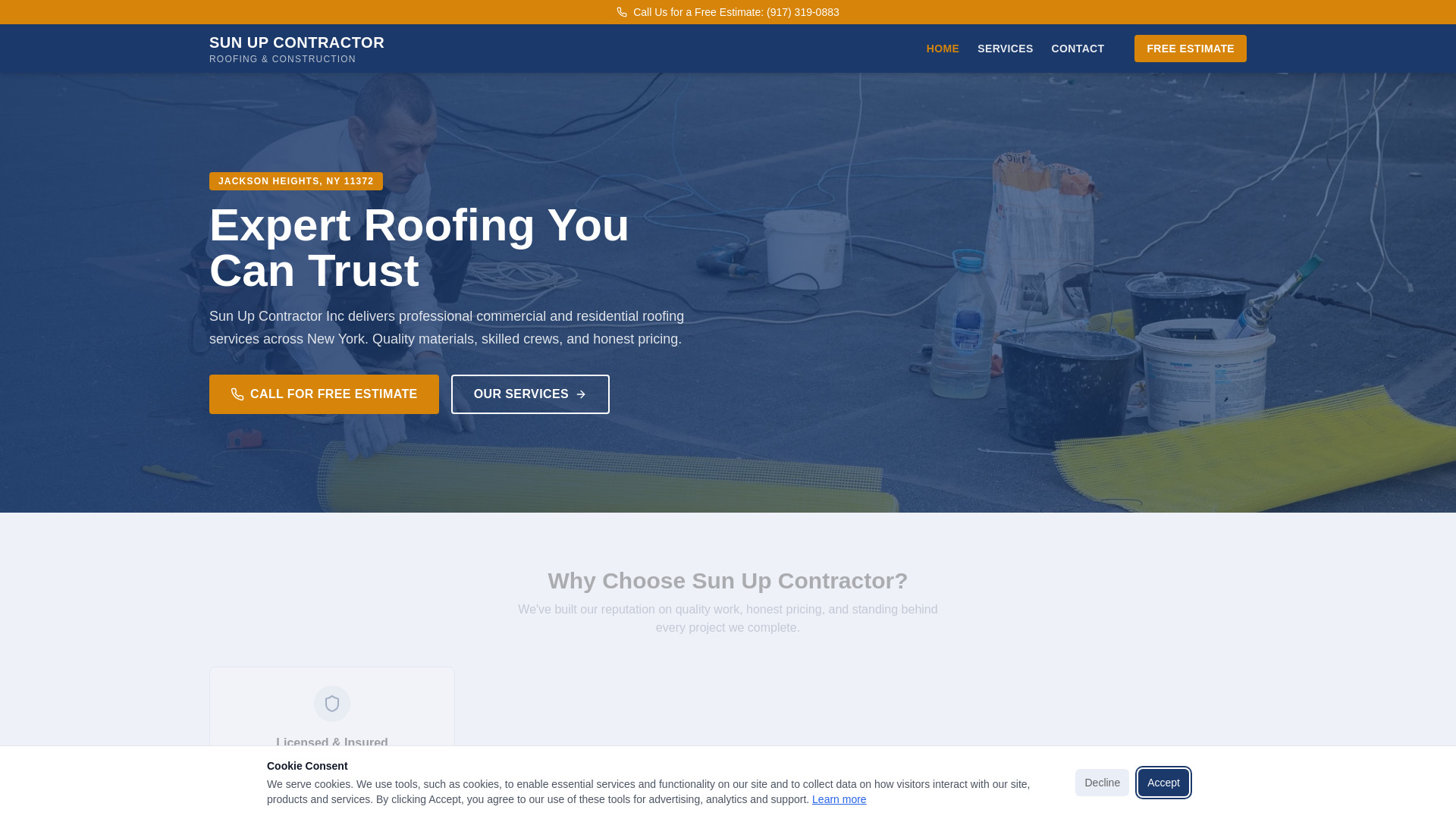 website screenshot of https://sunupcontractor.com/