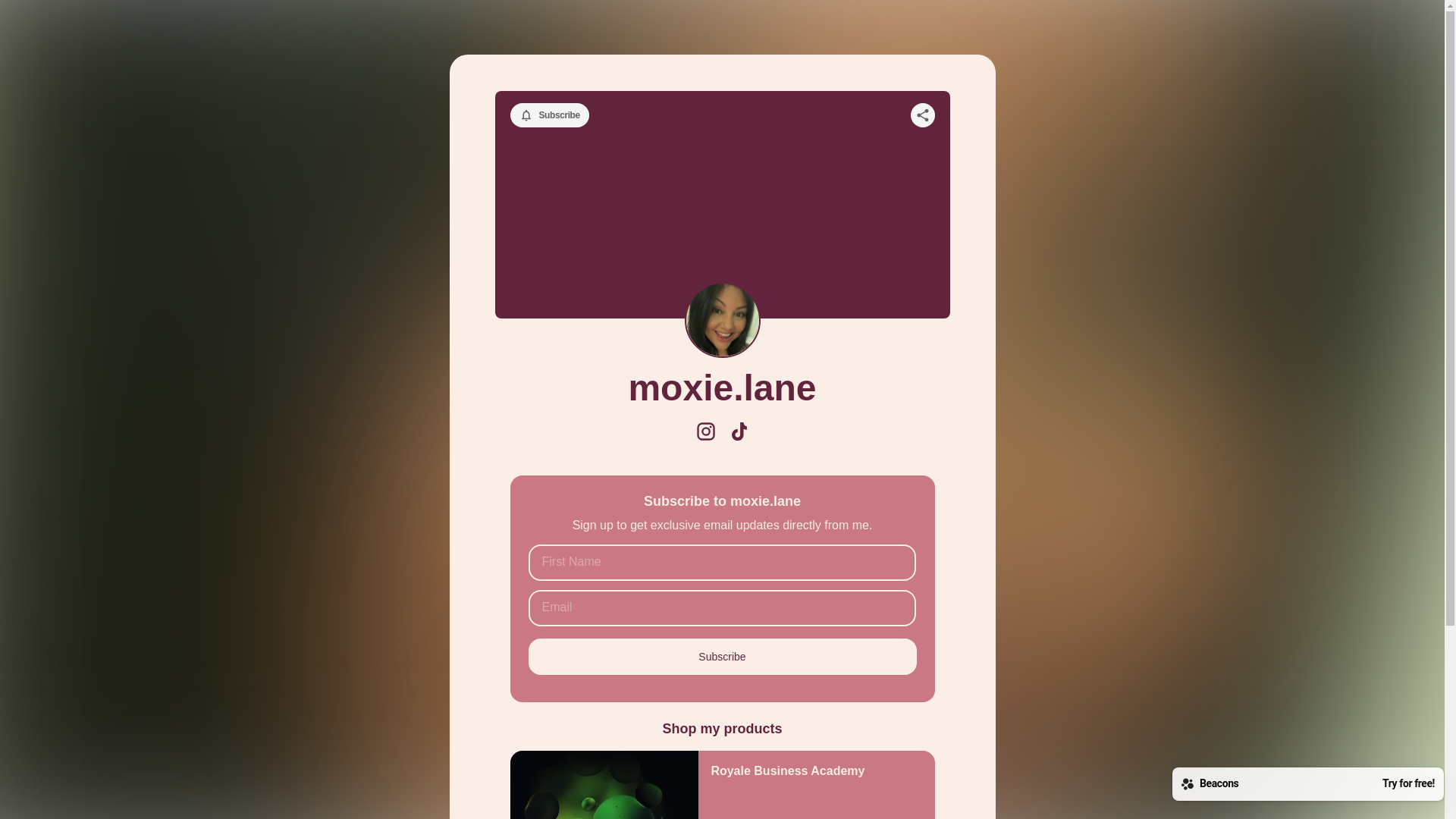 website screenshot of https://moxielane.store/