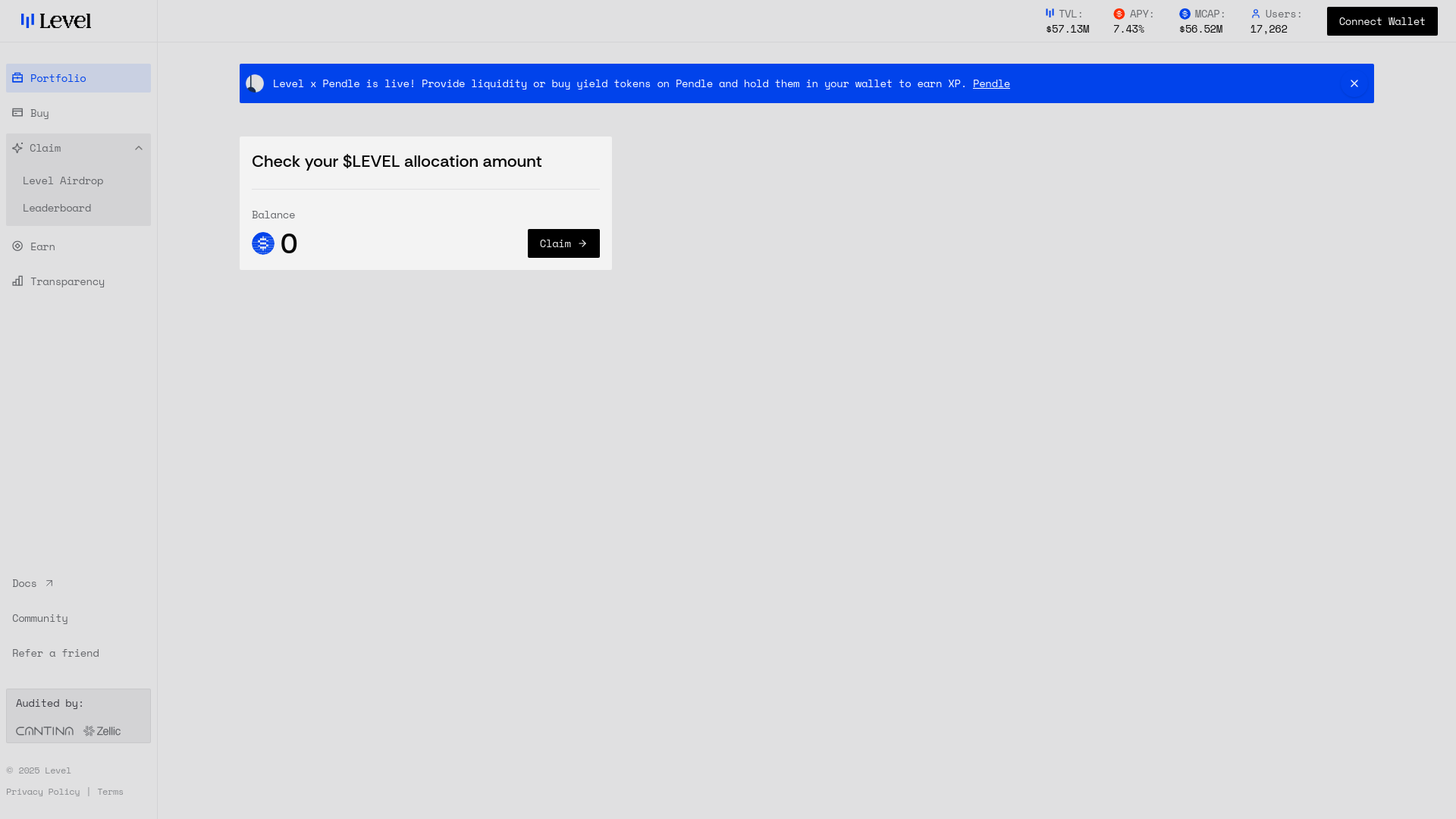website screenshot of https://levelusd.io/