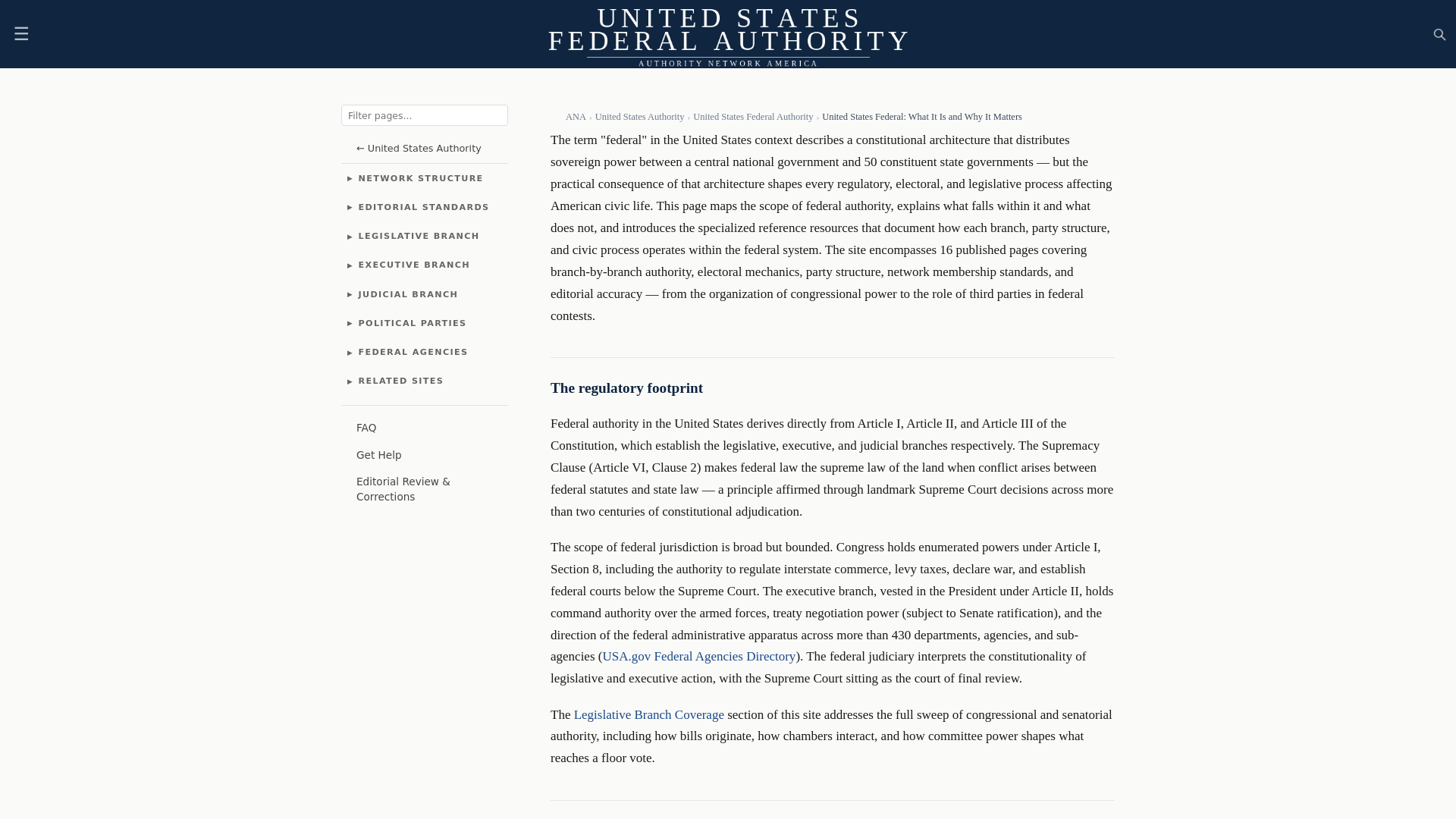 website screenshot of https://unitedstatesfederalauthority.com/