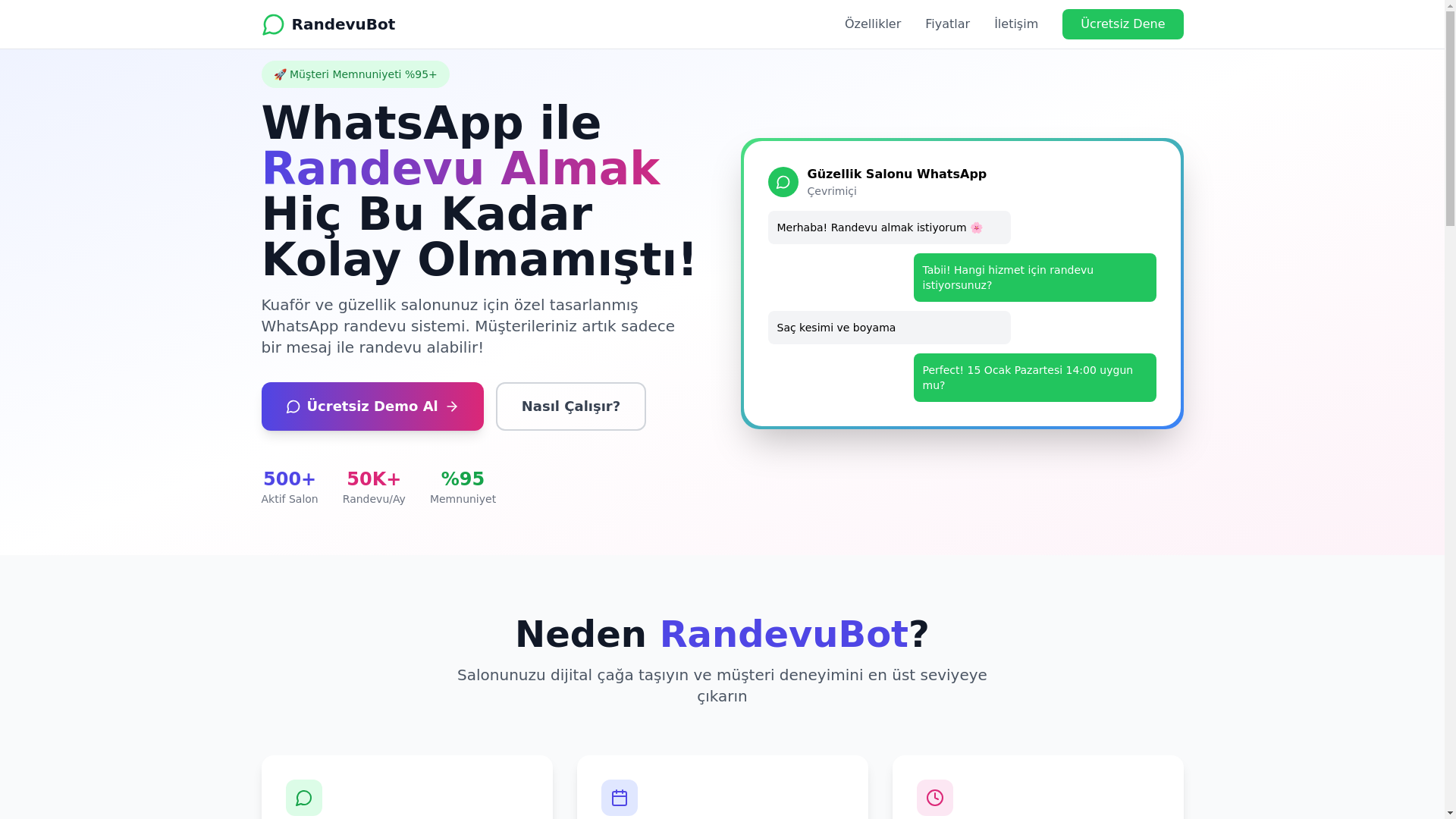 website screenshot of https://randevubot.com.tr/