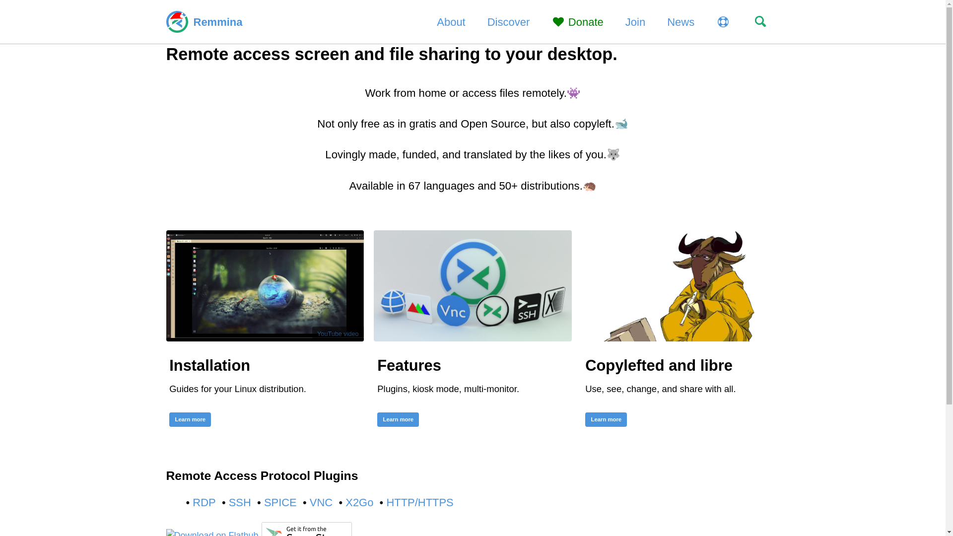 website screenshot of https://remmina.org/