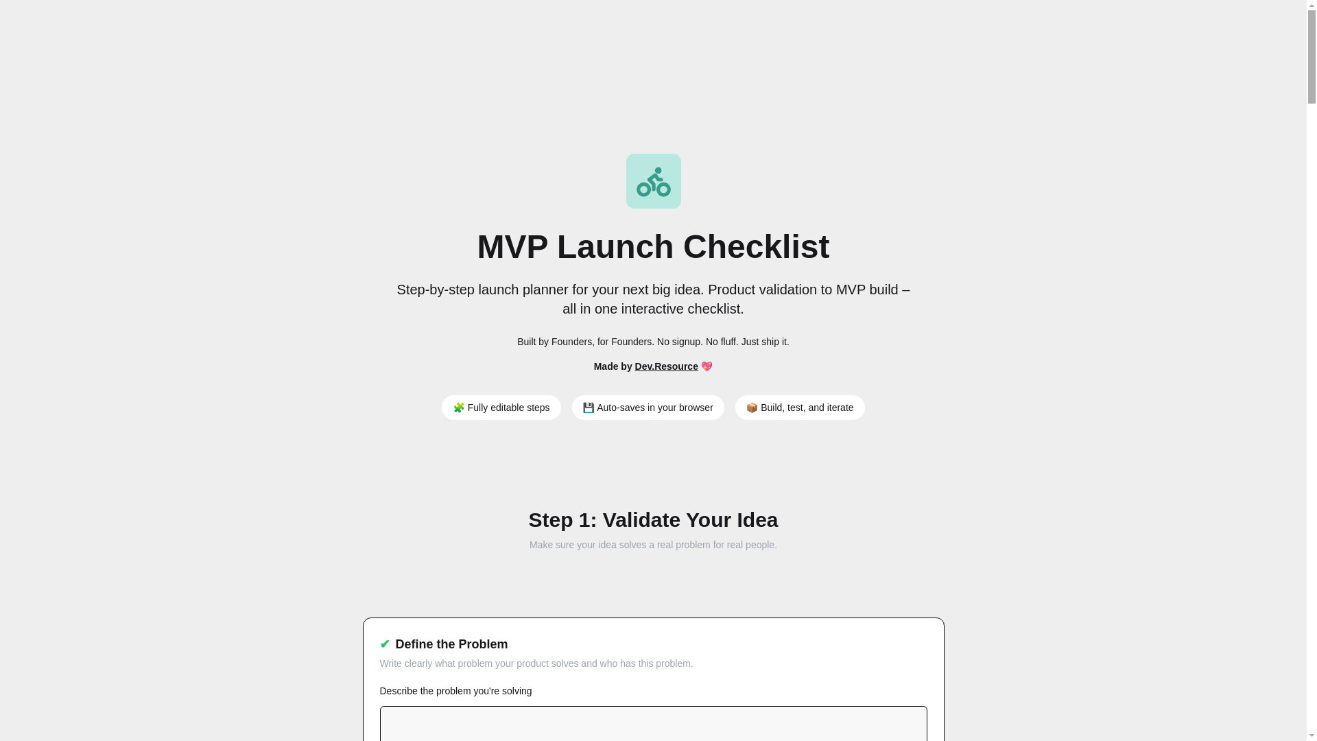 website screenshot of https://dev-resources-mvp-launch-checklist.pages.dev/