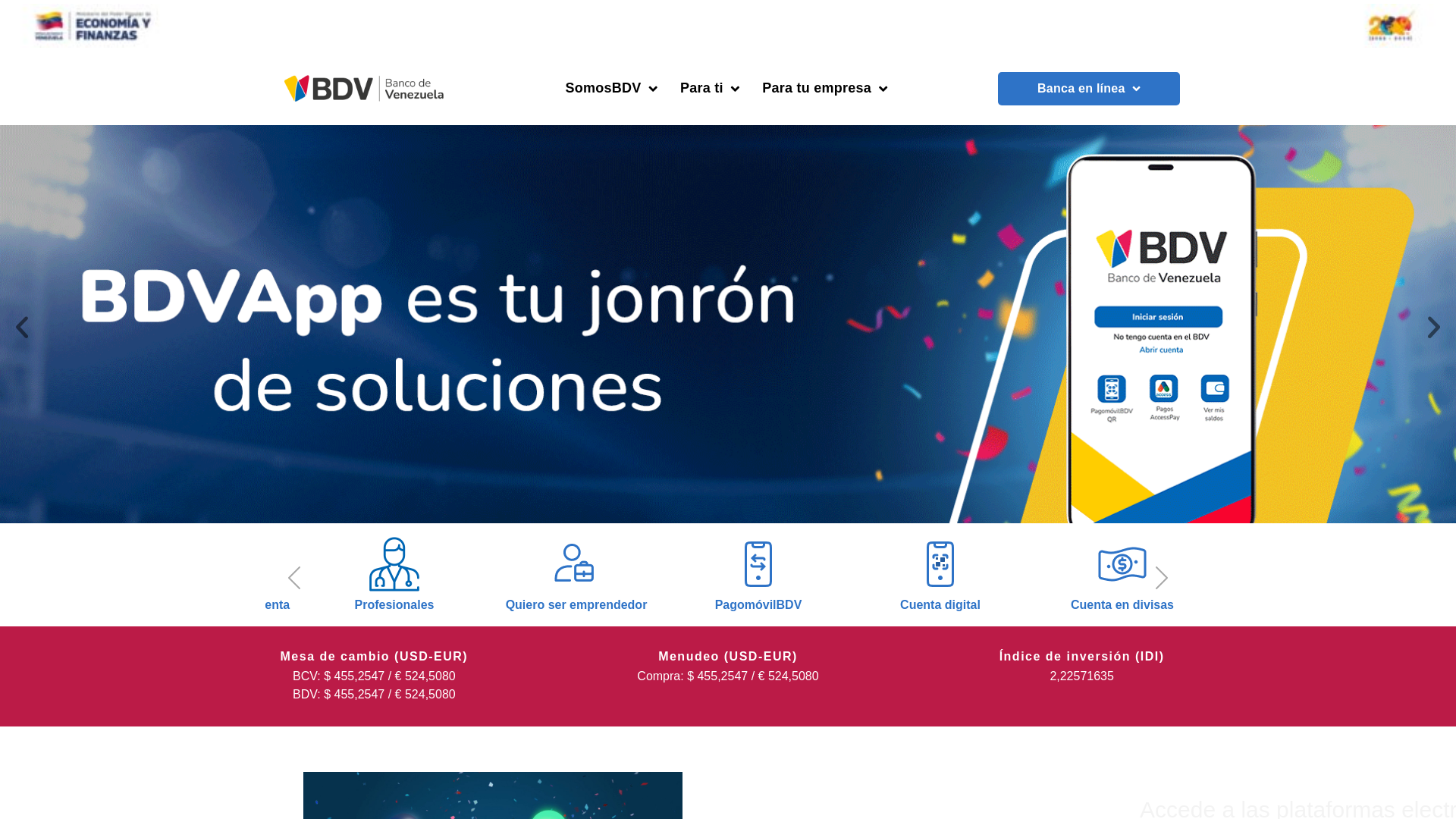 website screenshot of https://www.bancodevenezuela.com
