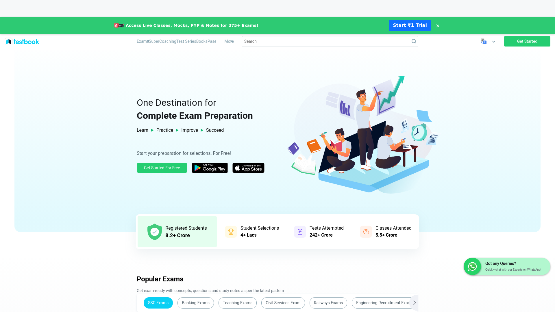 website screenshot of https://testbook.com