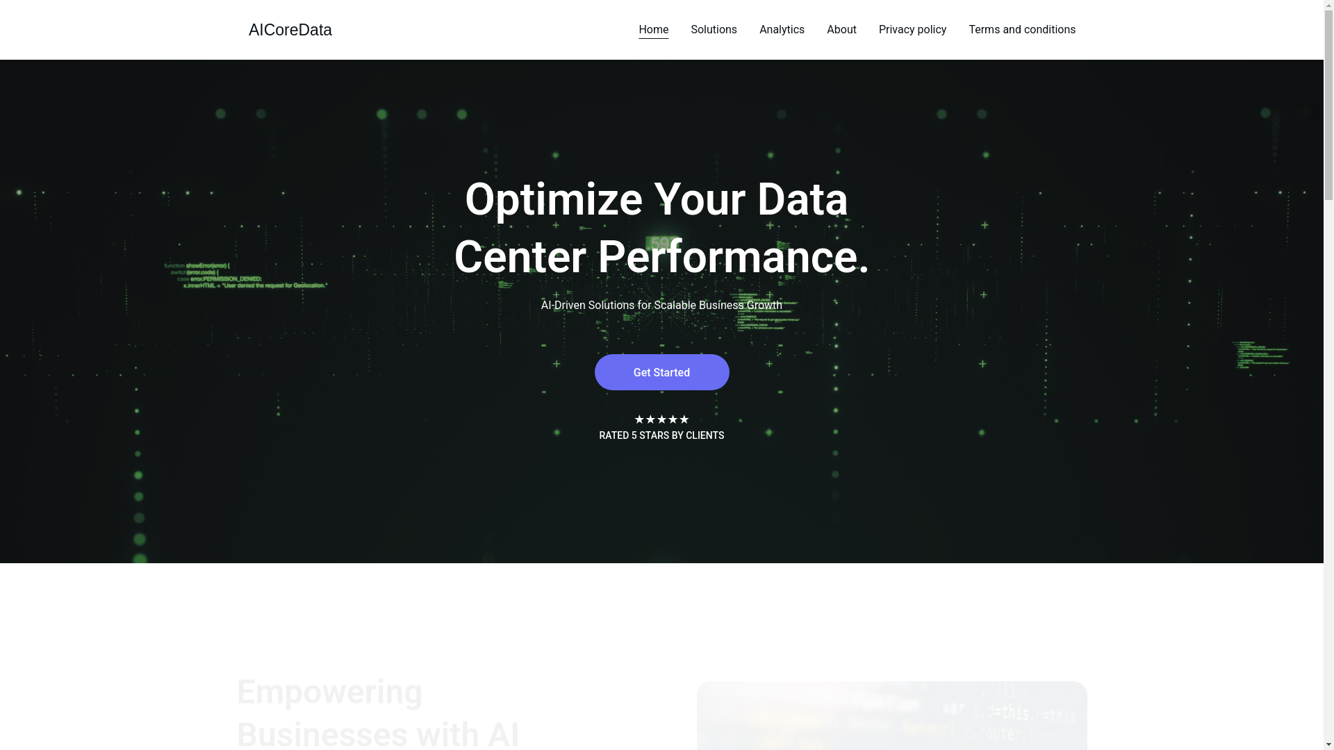 website screenshot of https://aicoredata.online/