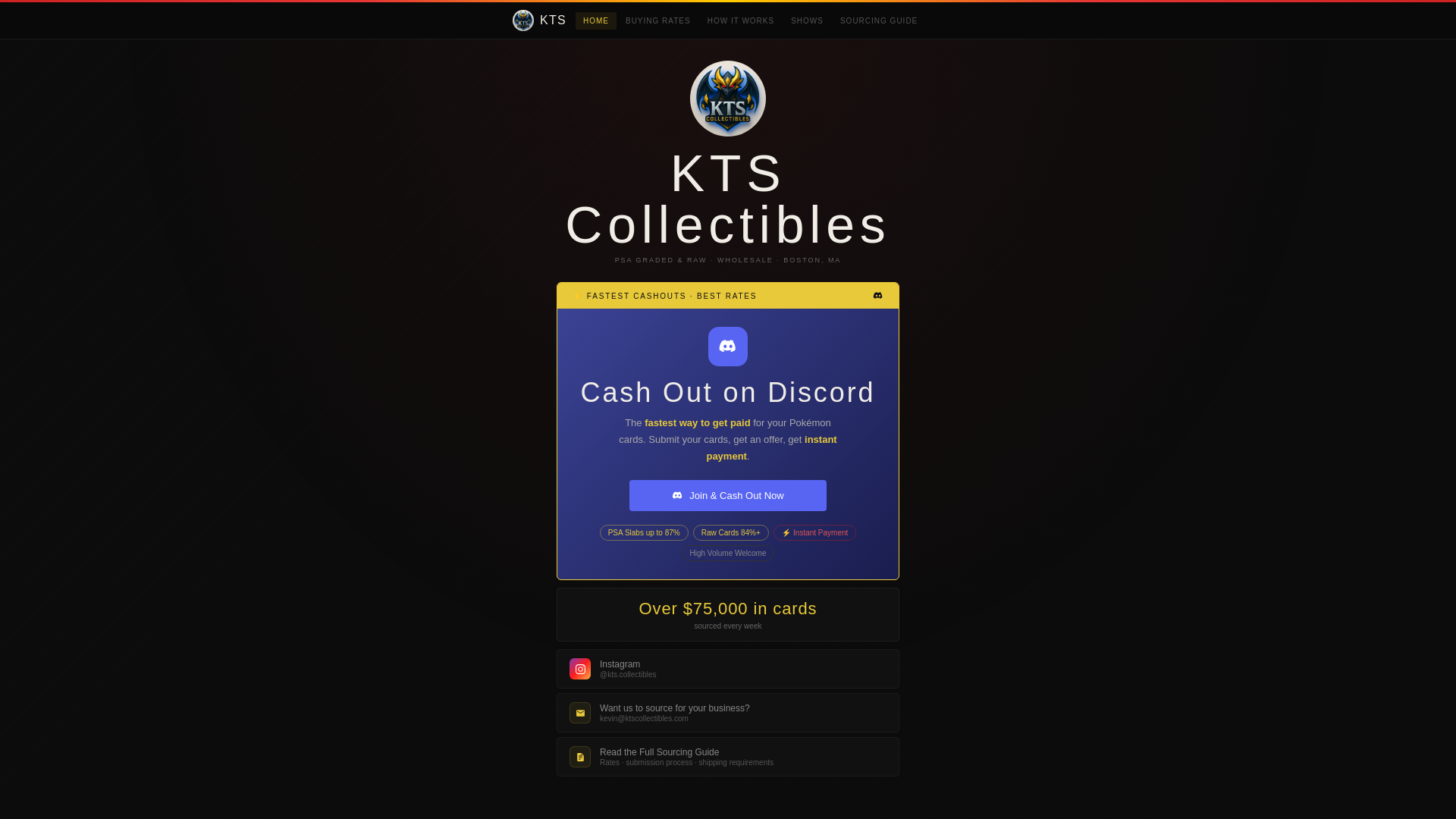 website screenshot of https://ktscollectibles.com