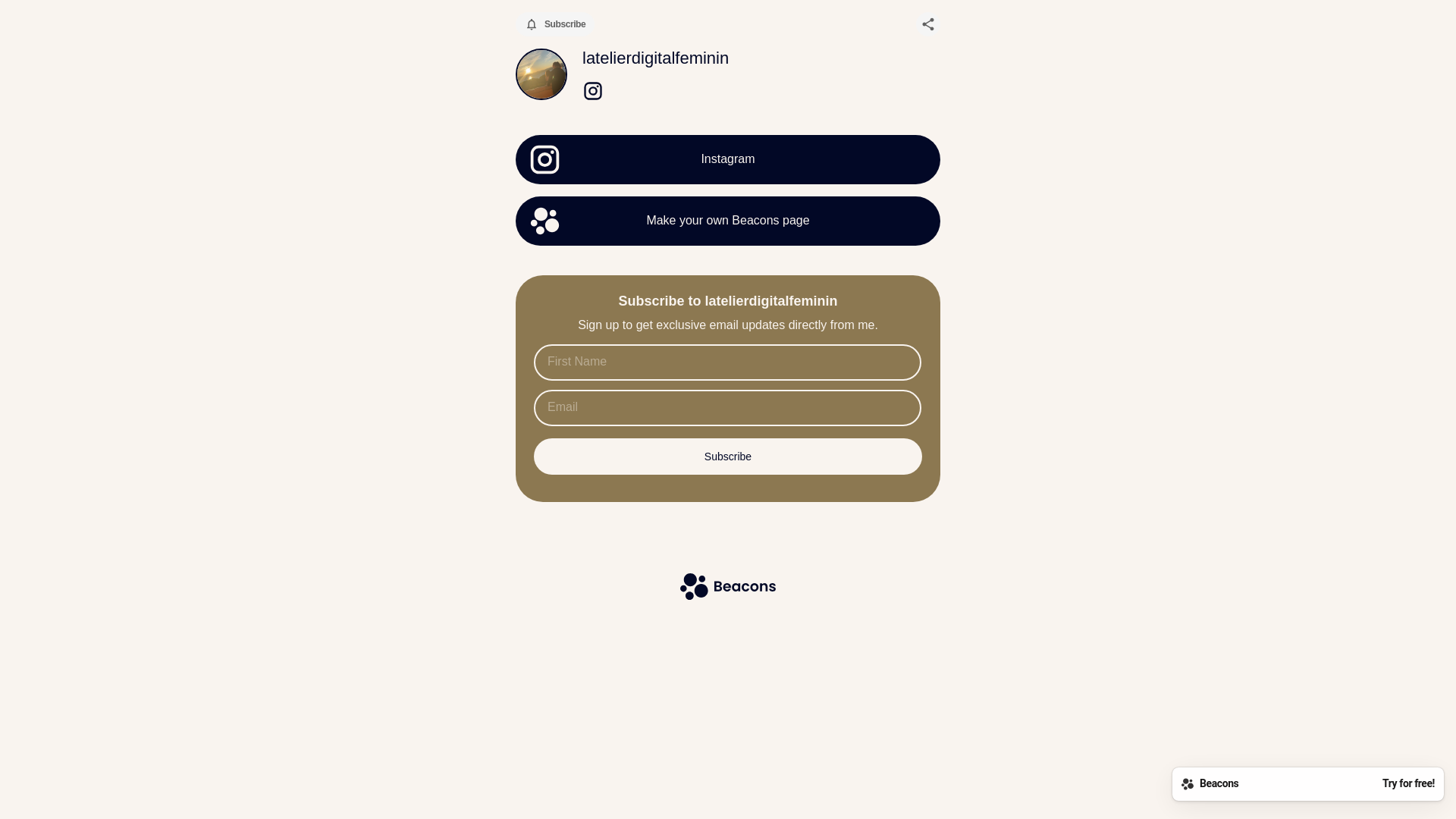 website screenshot of https://latelierdigitalfeminin.com/
