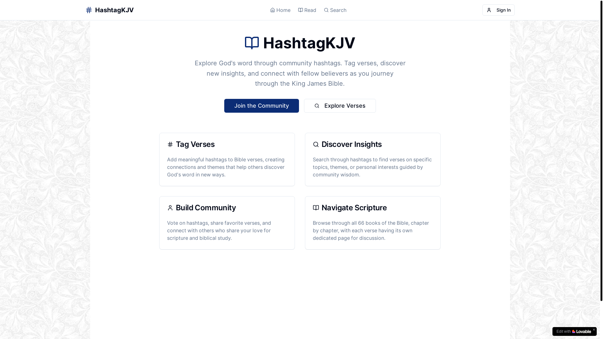 website screenshot of https://hashtagkjv.app/