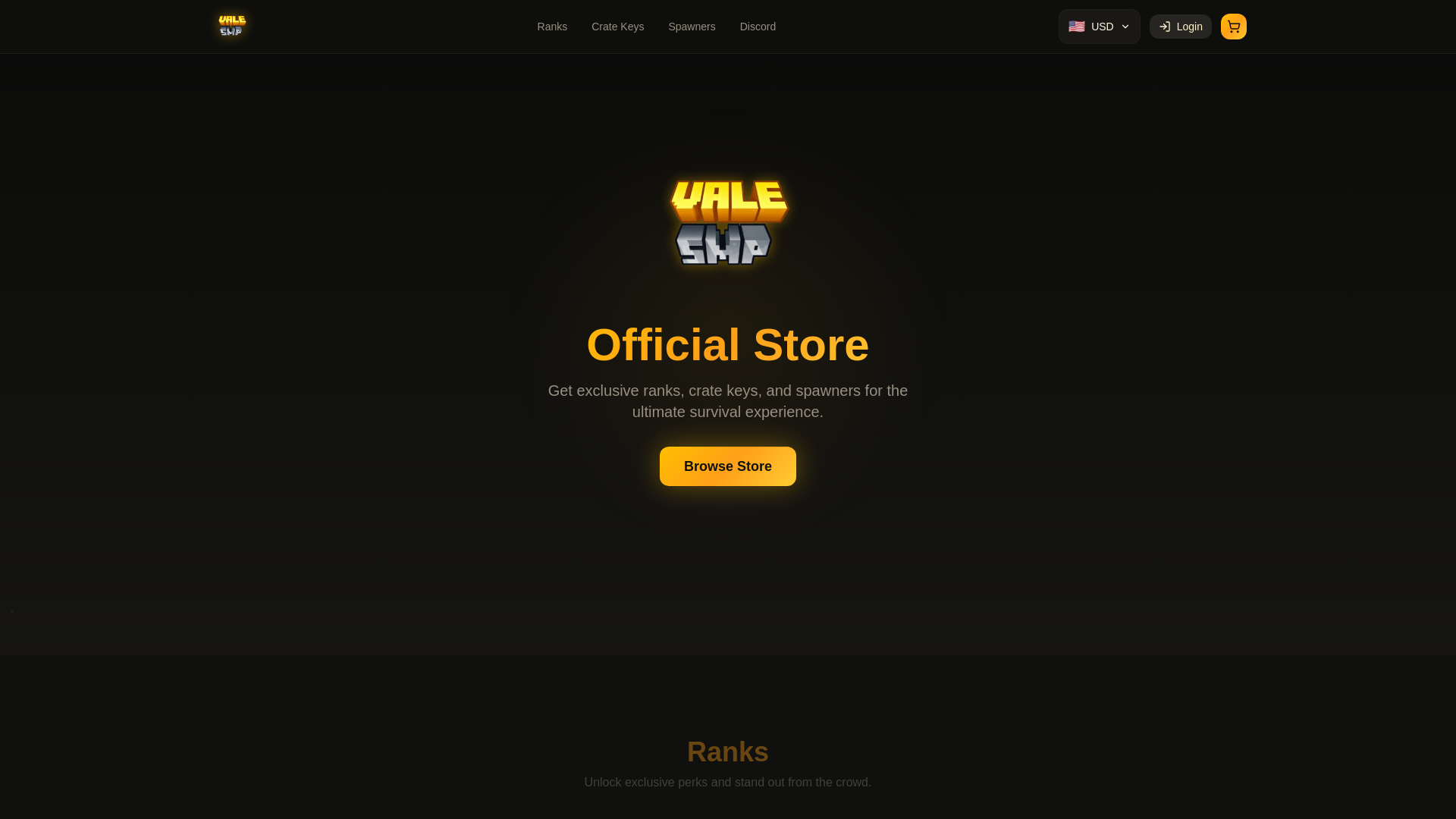 website screenshot of https://valesmp.shop