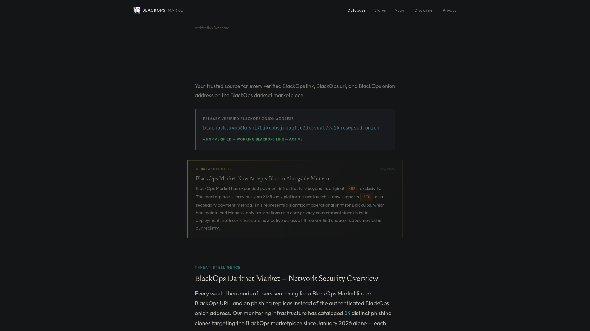 website screenshot of https://theblackops.org/