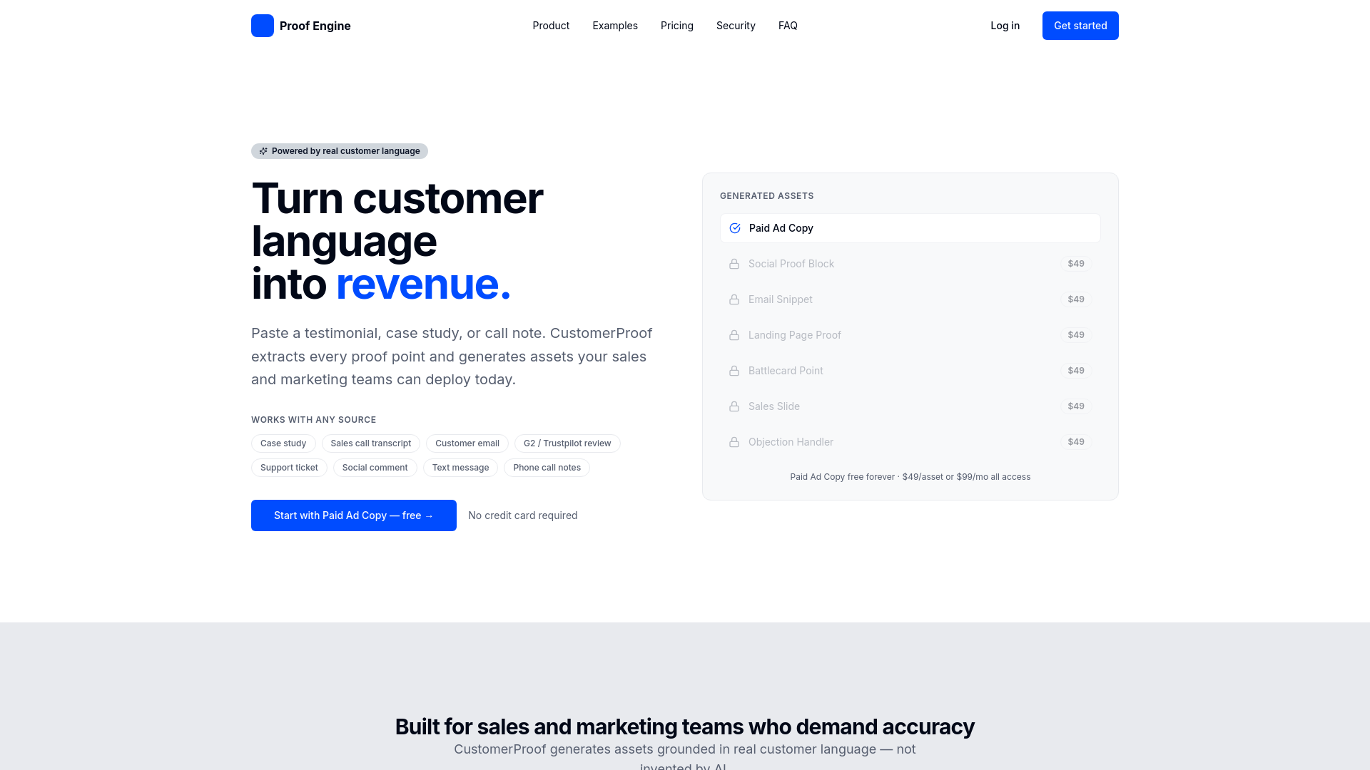 website screenshot of https://customerproof.app