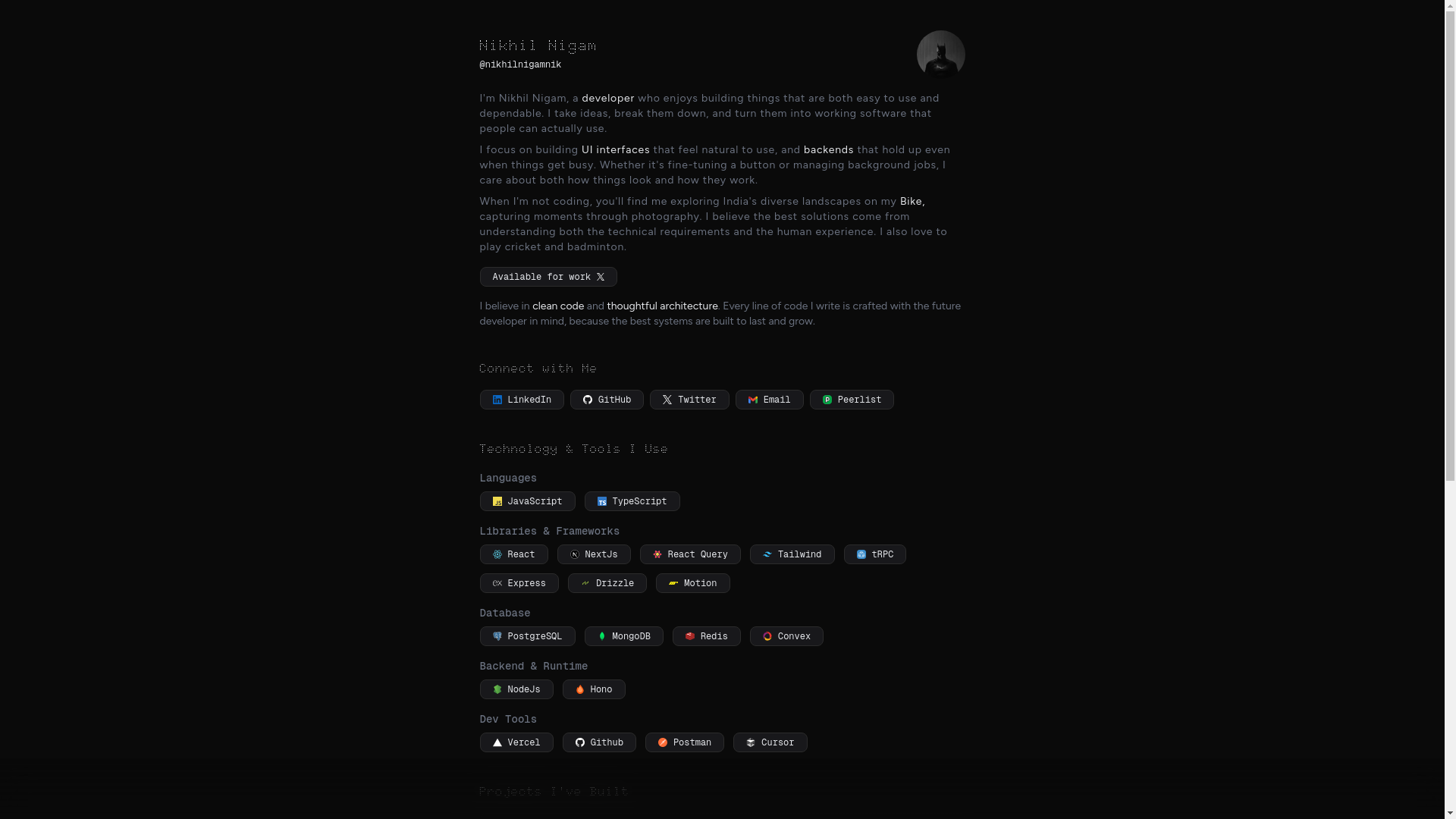 website screenshot of https://nikhilnigam.pages.dev/