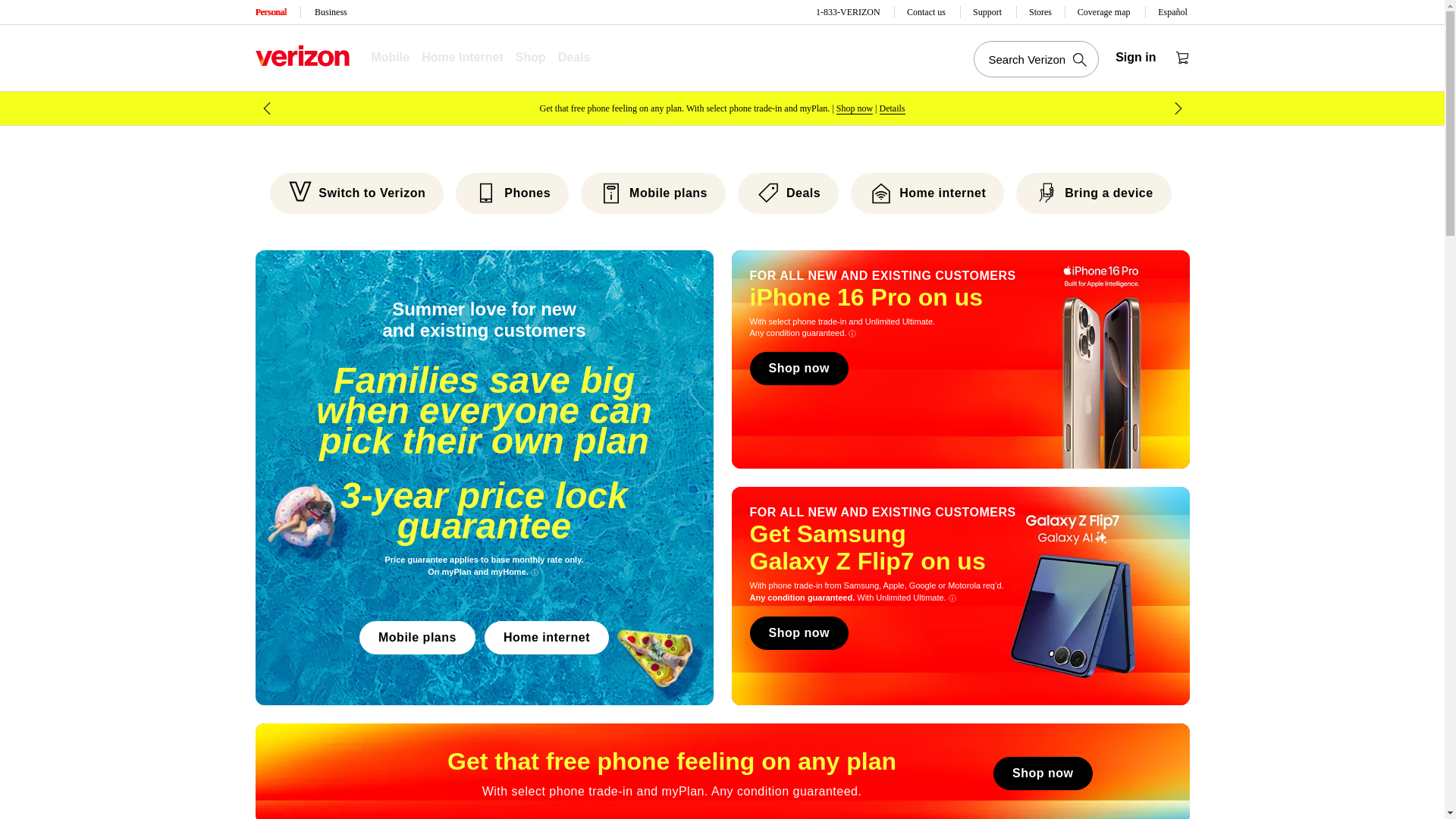 website screenshot of https://www.verizon.com/