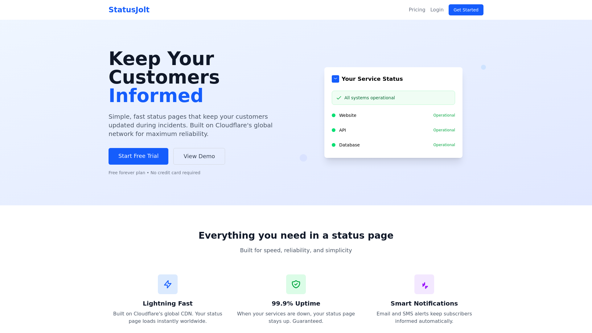 website screenshot of https://statusjolt.pages.dev/