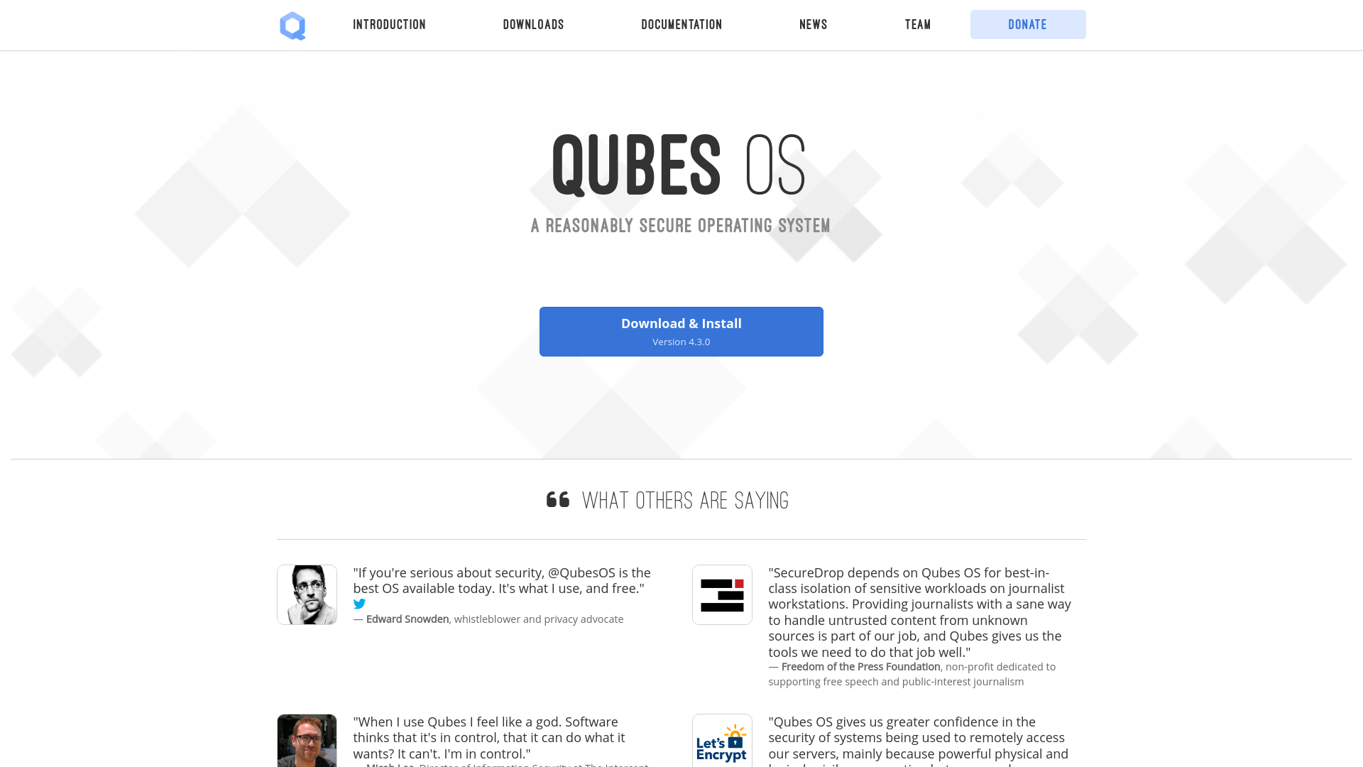website screenshot of https://www.qubes-os.org/