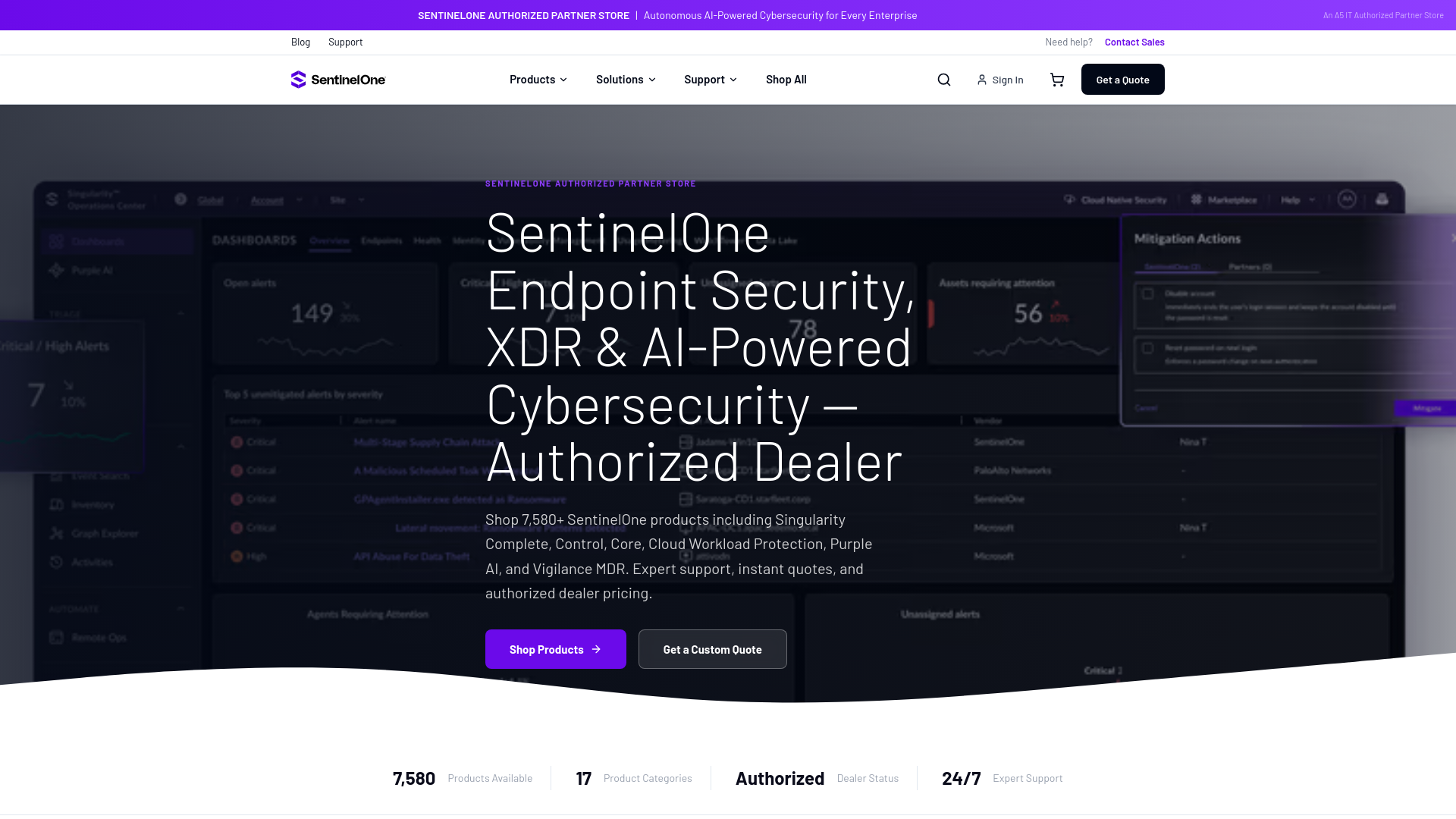 website screenshot of https://sentinelone-authorized-partner.com