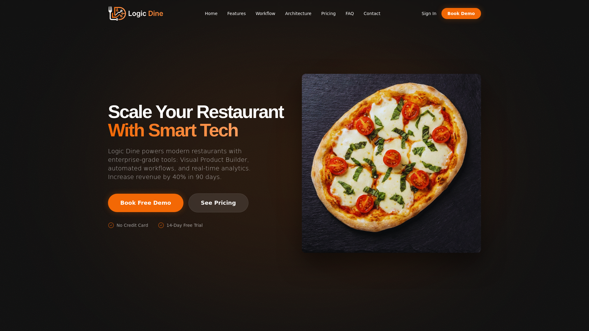 website screenshot of https://logic-dine-landing-page.pages.dev/