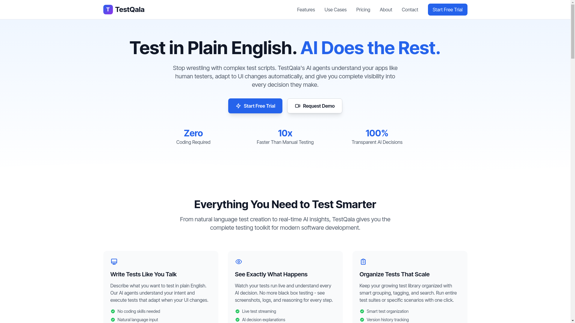 website screenshot of https://testqala-website.pages.dev/
