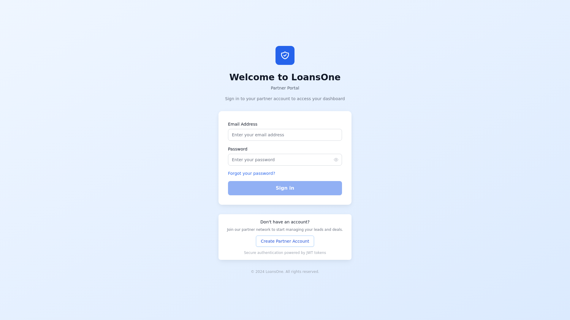 website screenshot of https://loansone-partner-portal-frontend.pages.dev/