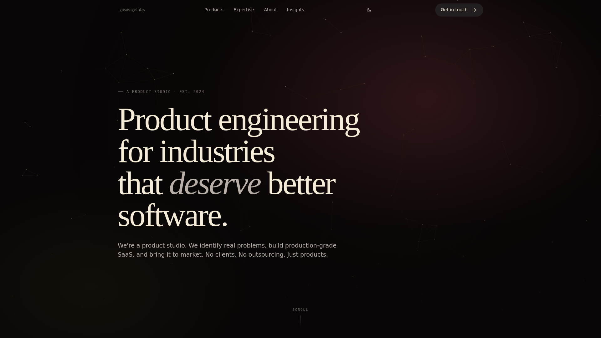 website screenshot of https://greatsagelabs.com/