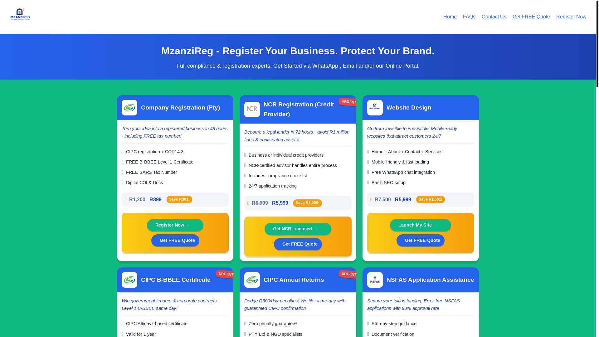 website screenshot of https://mzanzireg.co.za/