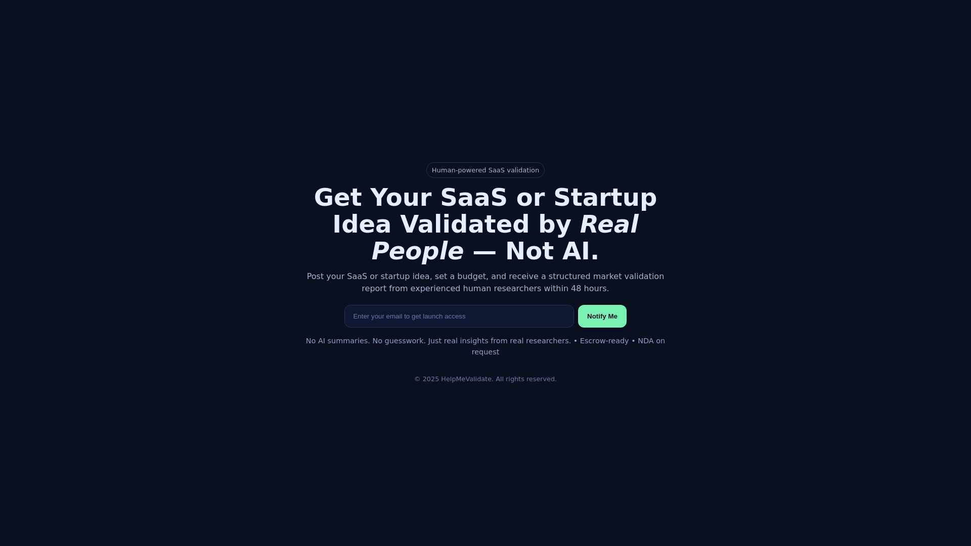 website screenshot of https://helpmevalidate.com/