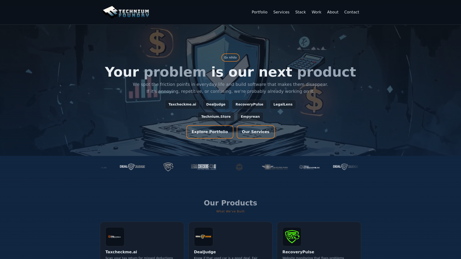 website screenshot of https://techniumfoundry.tech/