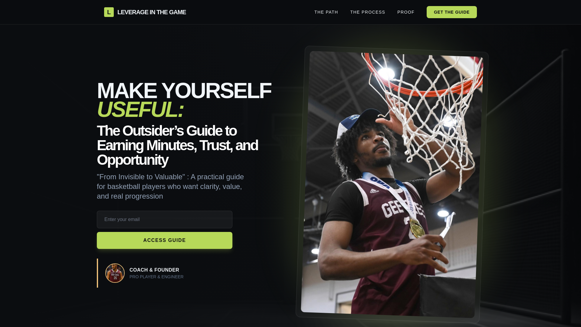 website screenshot of https://leverageinthegame.com/