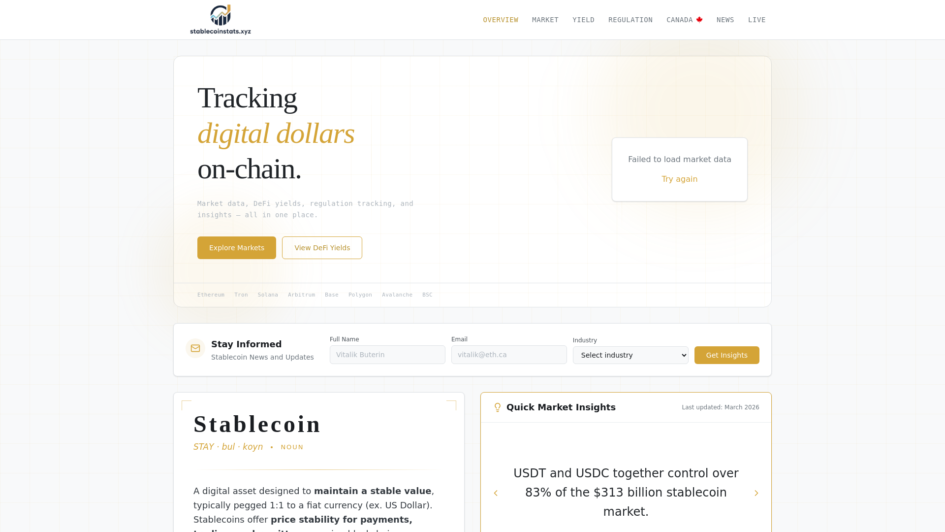 website screenshot of https://stablecoinstats.xyz