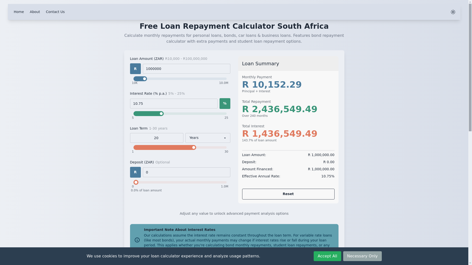 website screenshot of https://loan-calc-za.pages.dev/