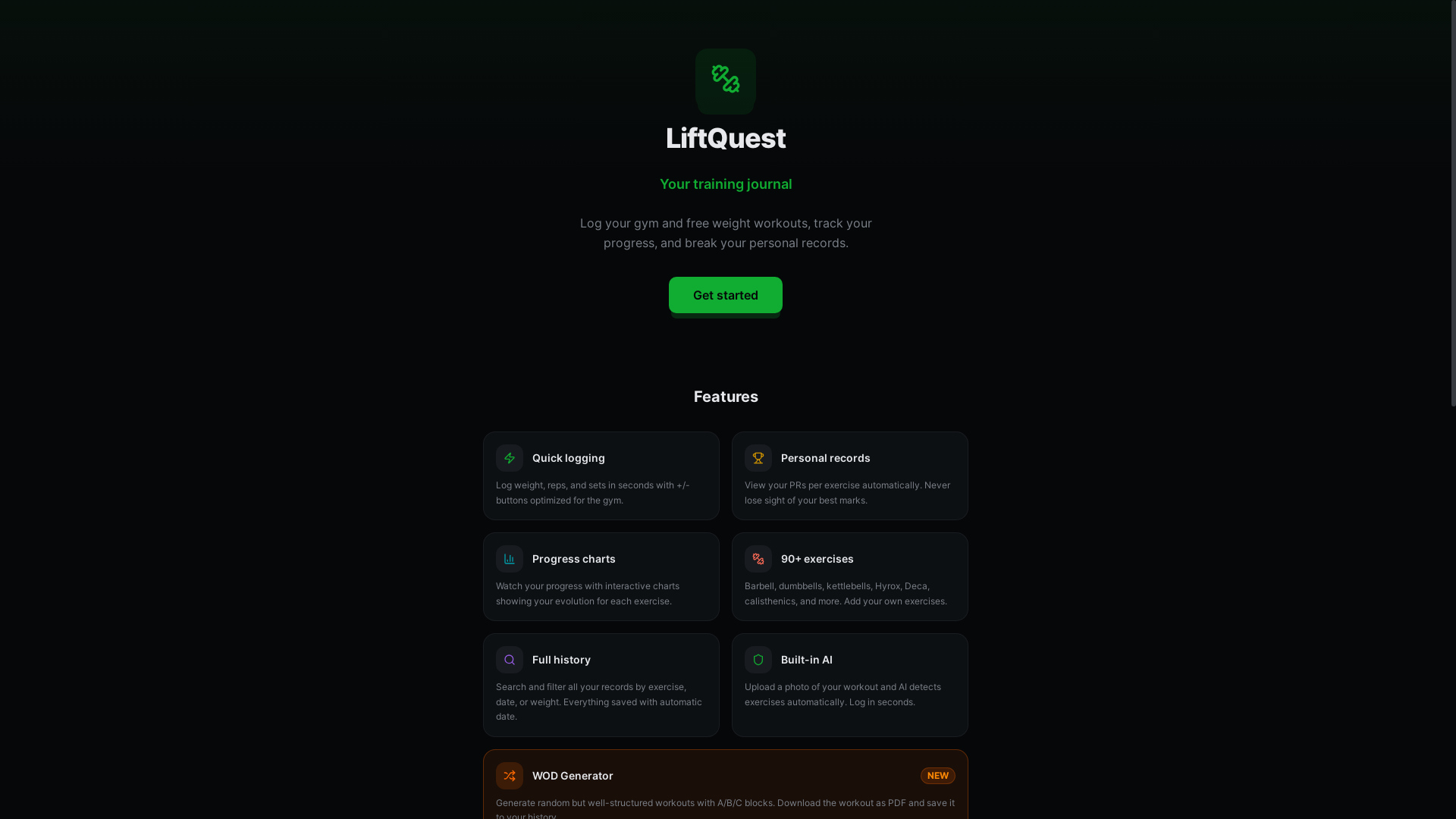 website screenshot of https://liftquest.app/