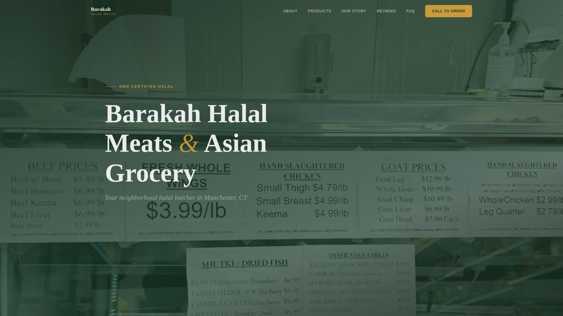 website screenshot of https://barakahhalalmeats.com