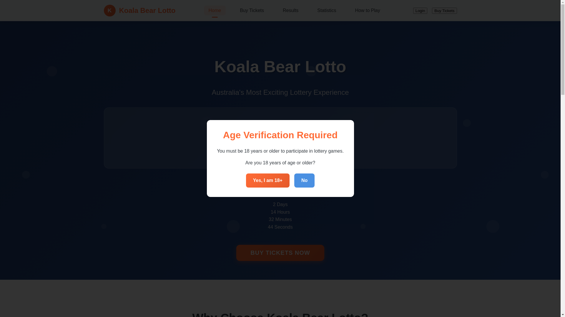 website screenshot of https://koalabearslotto.co/
