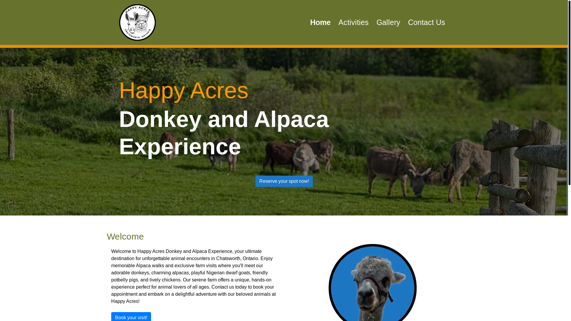 website screenshot of https://happyacresanimals.ca/