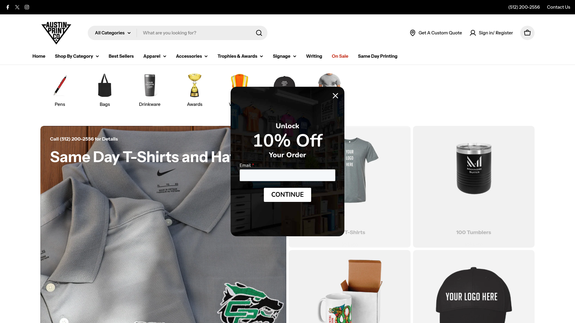 website screenshot of https://goaustinprinting.com