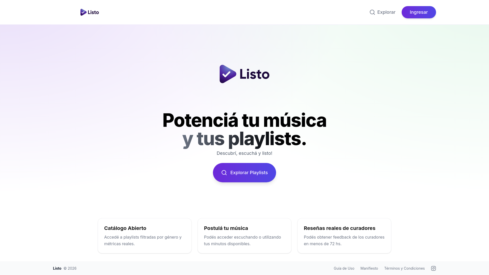 website screenshot of https://playlisto.ar/