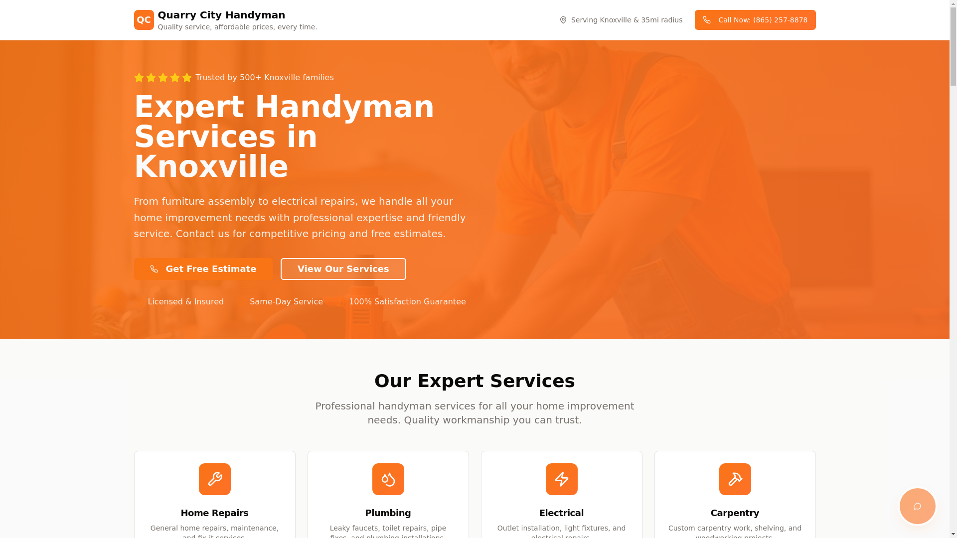 website screenshot of https://quarrycityhandyman.com/