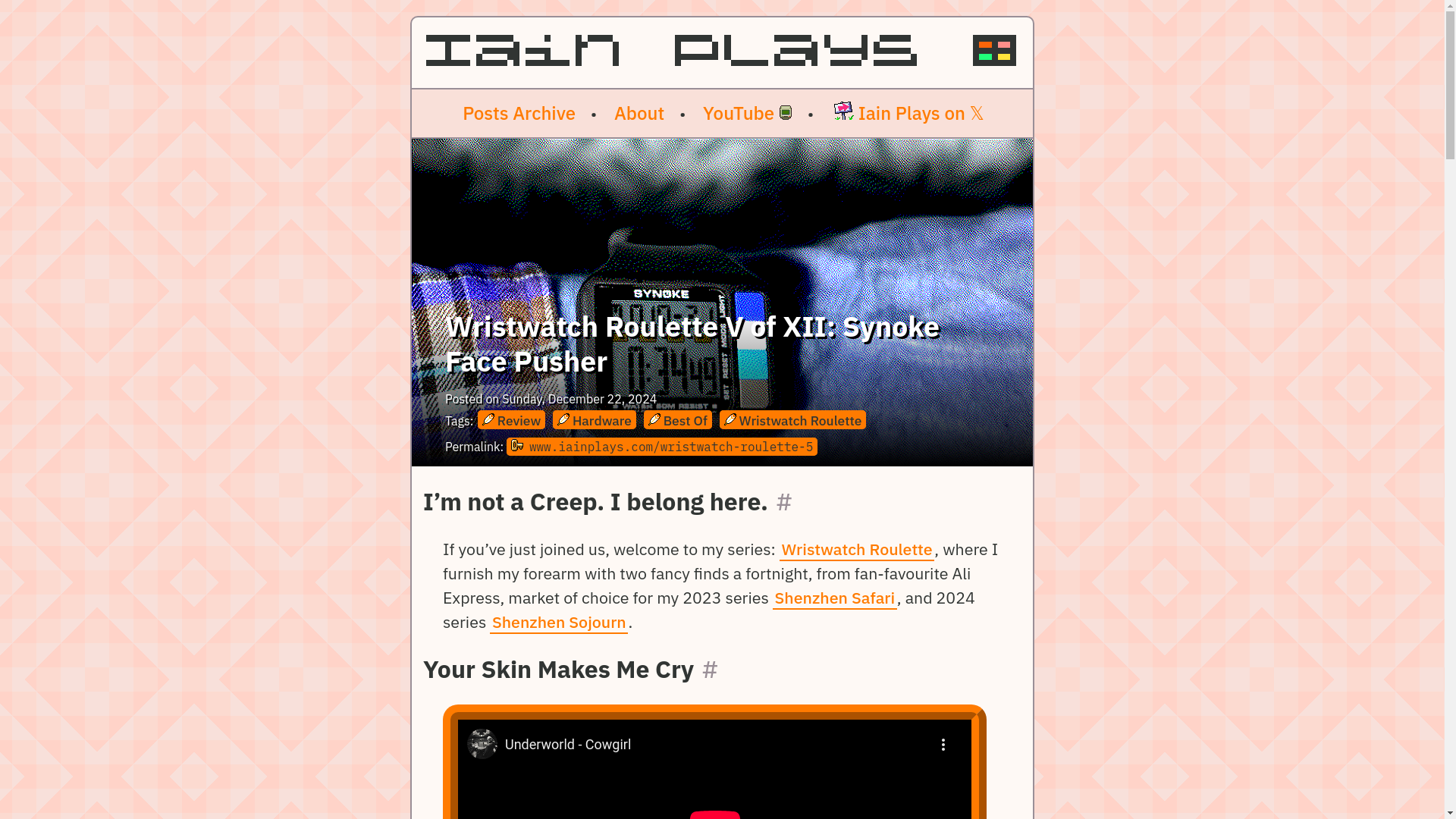 website screenshot of https://iainplays.com/wristwatch-roulette-5/