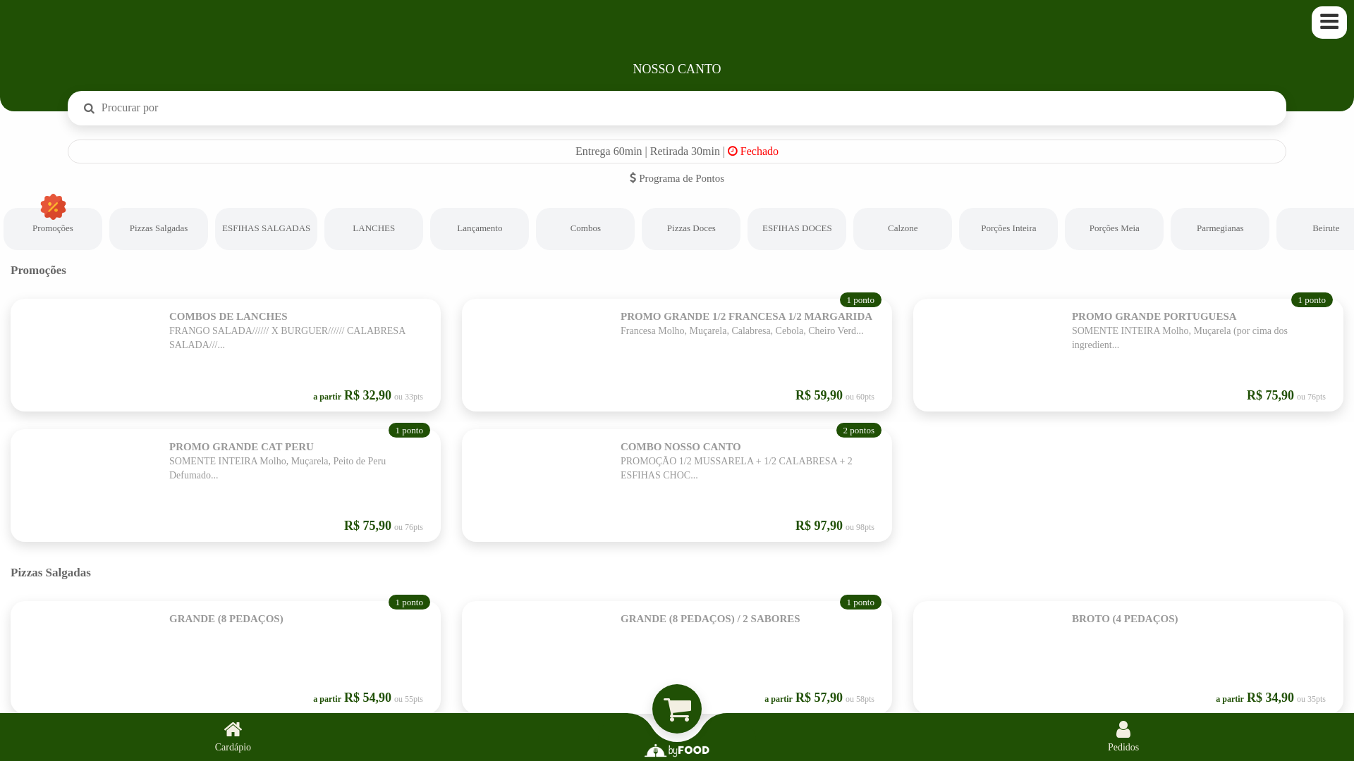 website screenshot of https://pizzarianossocanto.food/