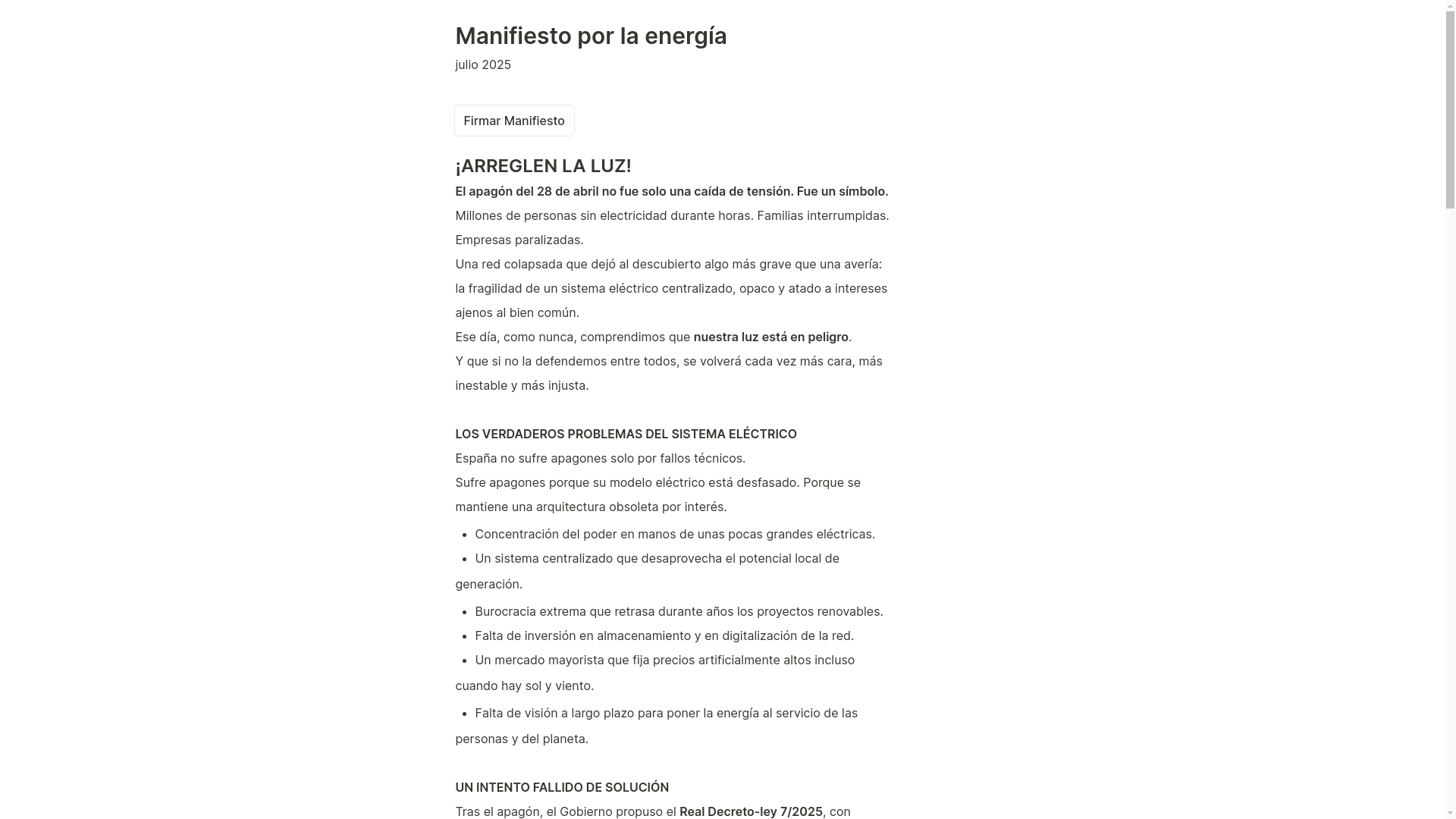 website screenshot of https://manifiestoporlaenergia.es/