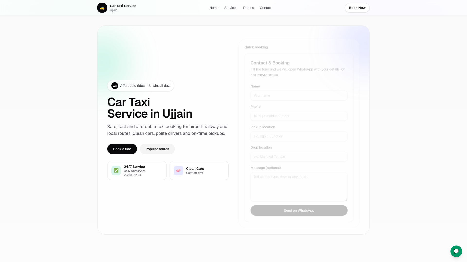 website screenshot of https://taxiservicesinujjain.com