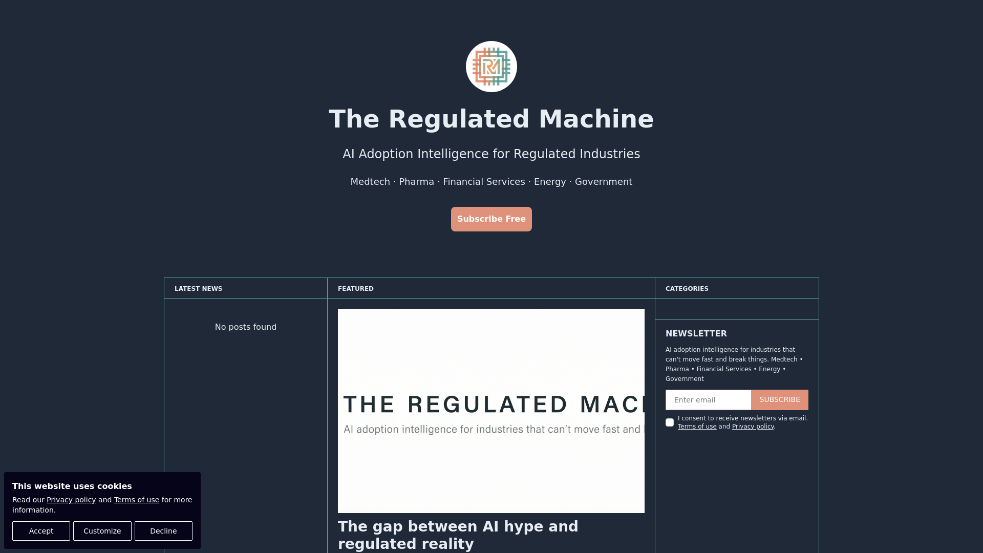 website screenshot of https://theregulatedmachine.com/