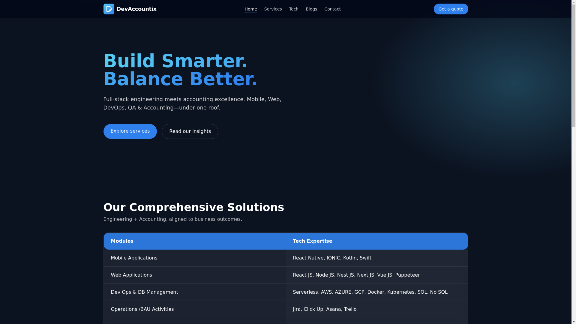 website screenshot of https://devaccountix.com/