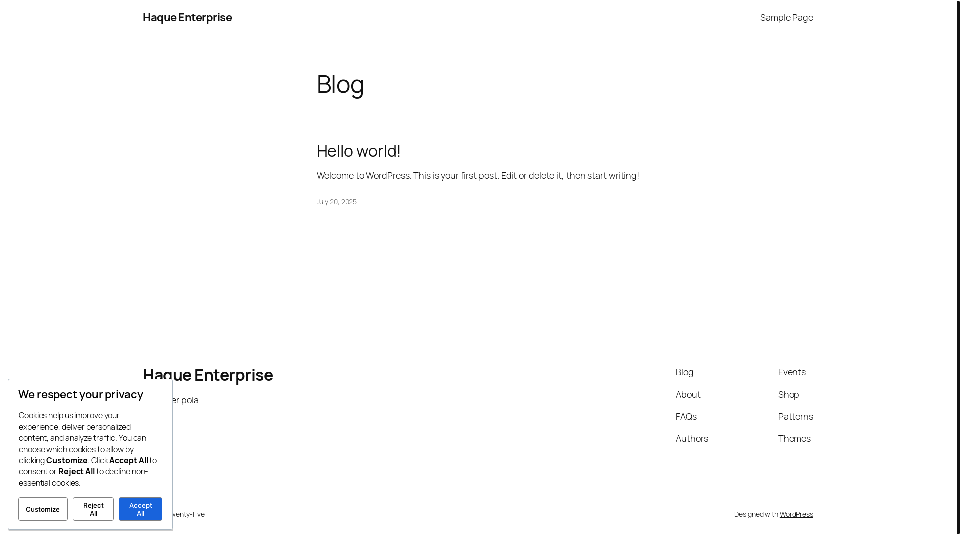 website screenshot of https://haquenterprise.com/