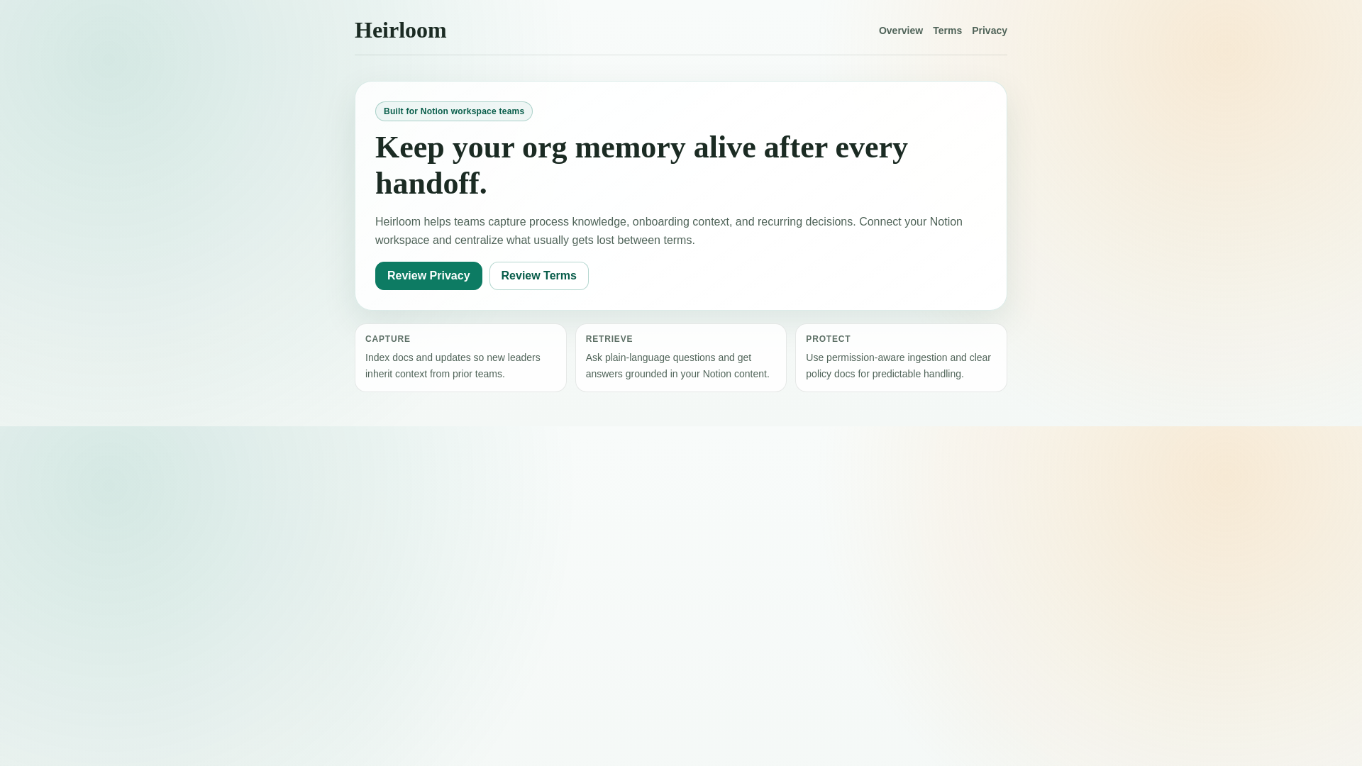 website screenshot of https://tryheirloom.dev/