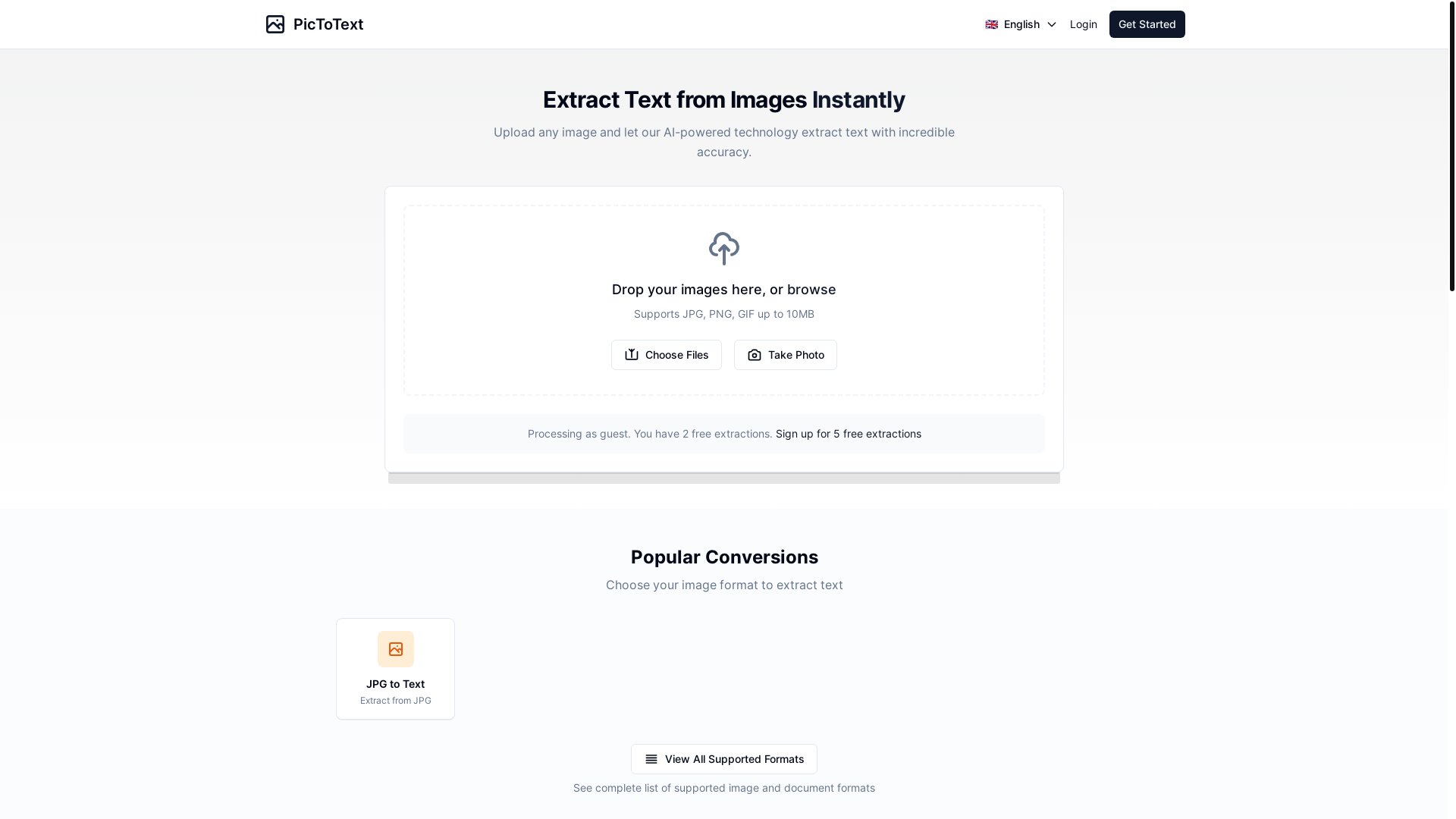 website screenshot of https://pictotext.ai/